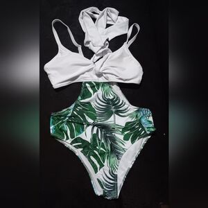 Women's Tropical Print, High Waist, 1 Piece Twist, Swimsuit